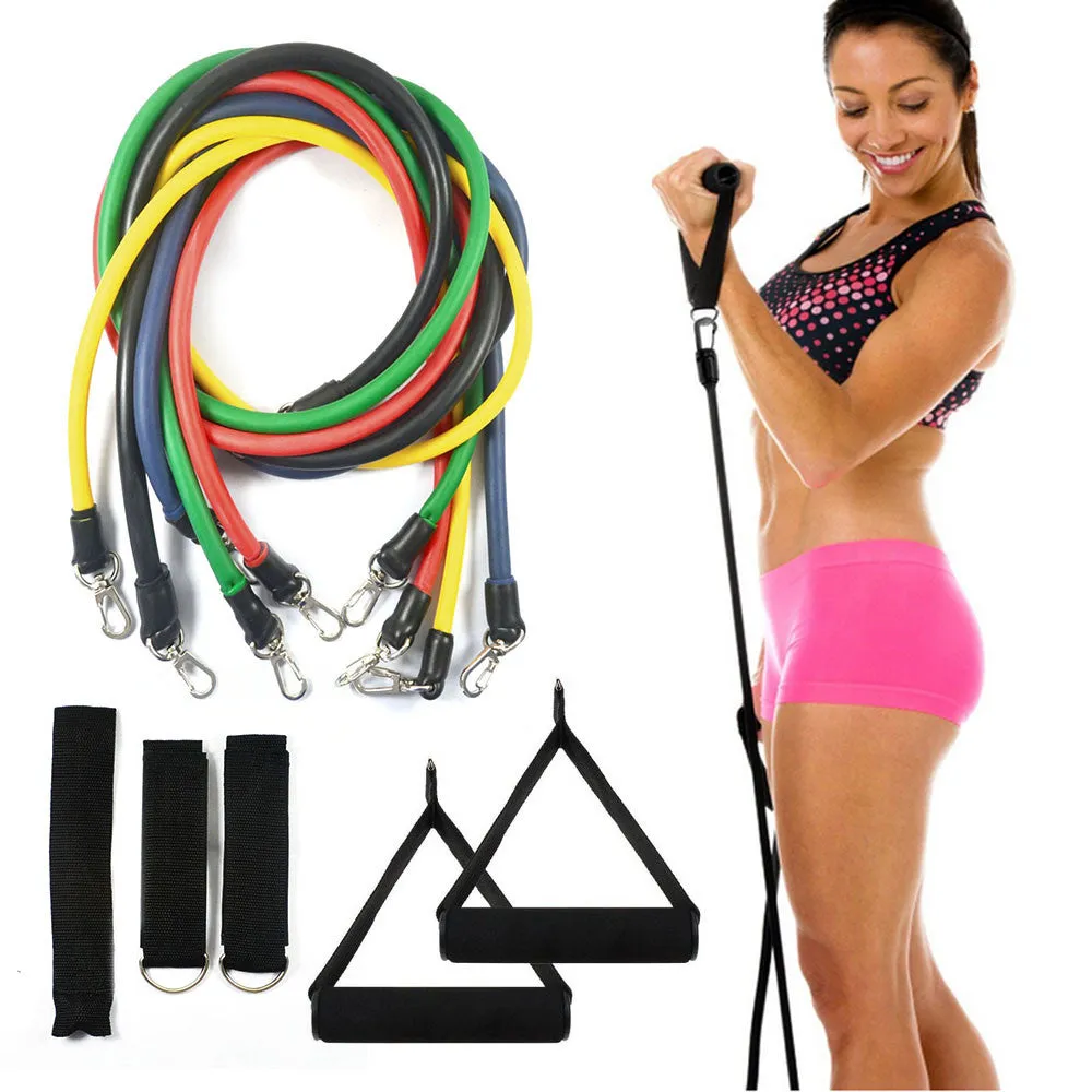 11 Pcs Resistance Bands Set Tube Gym Exercise Set Yoga Fitness