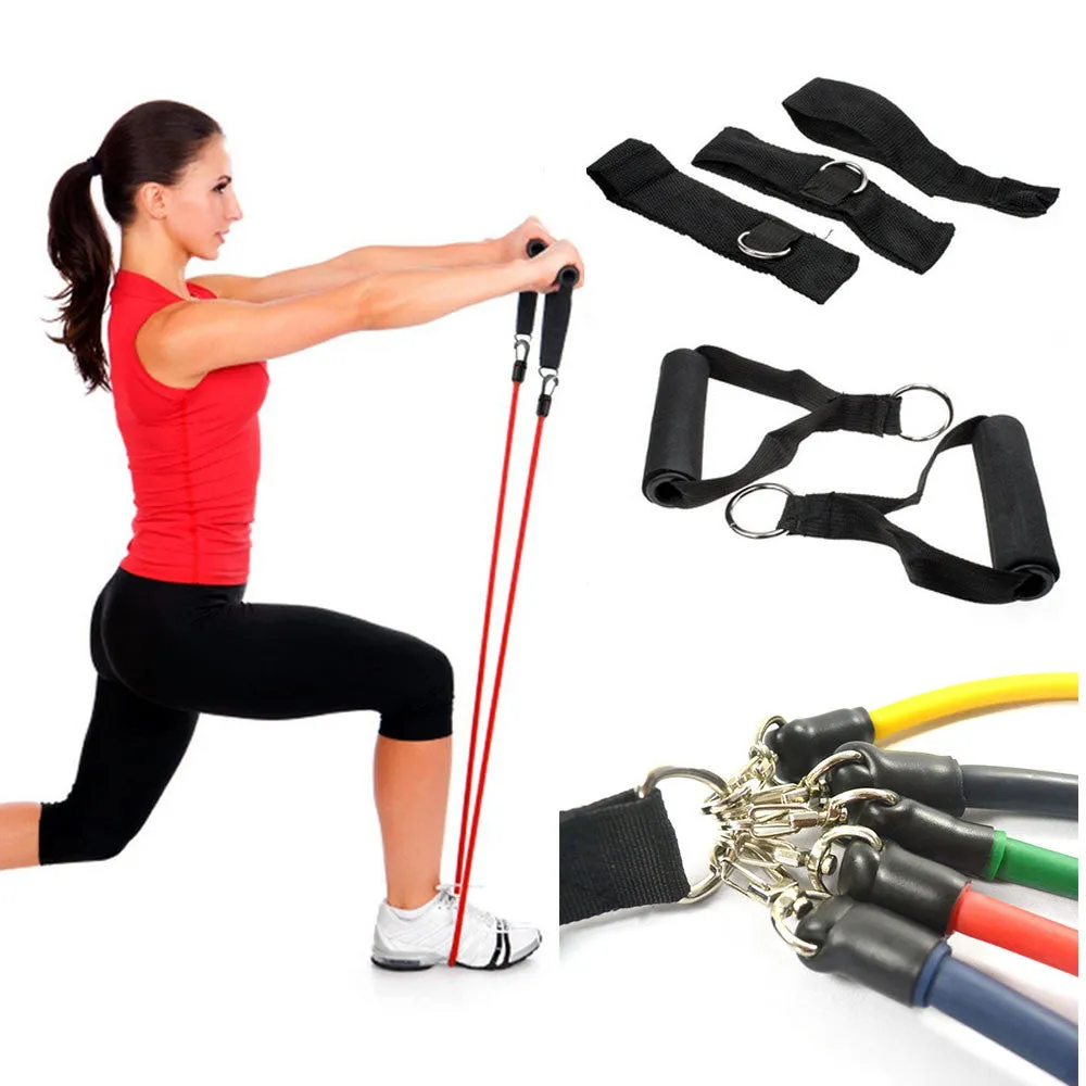 11 Pcs Resistance Bands Set Tube Gym Exercise Set Yoga Fitness
