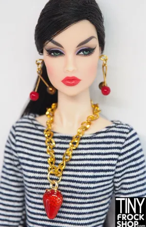 12" Fashion Doll Strawberry Necklace with Modern Twist Earrings Set by Pam Maness