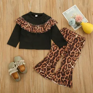 2-piece Ruffle Long Sleeve T-shirt & Leopard Flares for Baby Girl