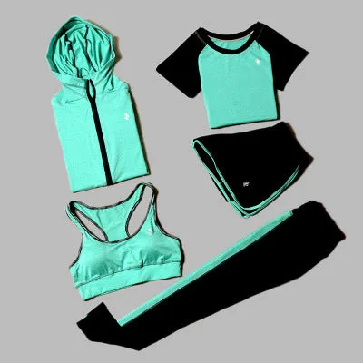 5 Piece Set Yoga For Women Wear Bra Performance Fitness Sports Women's T-Shirt For Fitness Clothing Training Set Sport Suit