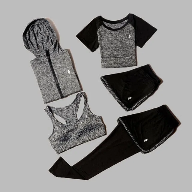 5 Piece Set Yoga For Women Wear Bra Performance Fitness Sports Women's T-Shirt For Fitness Clothing Training Set Sport Suit