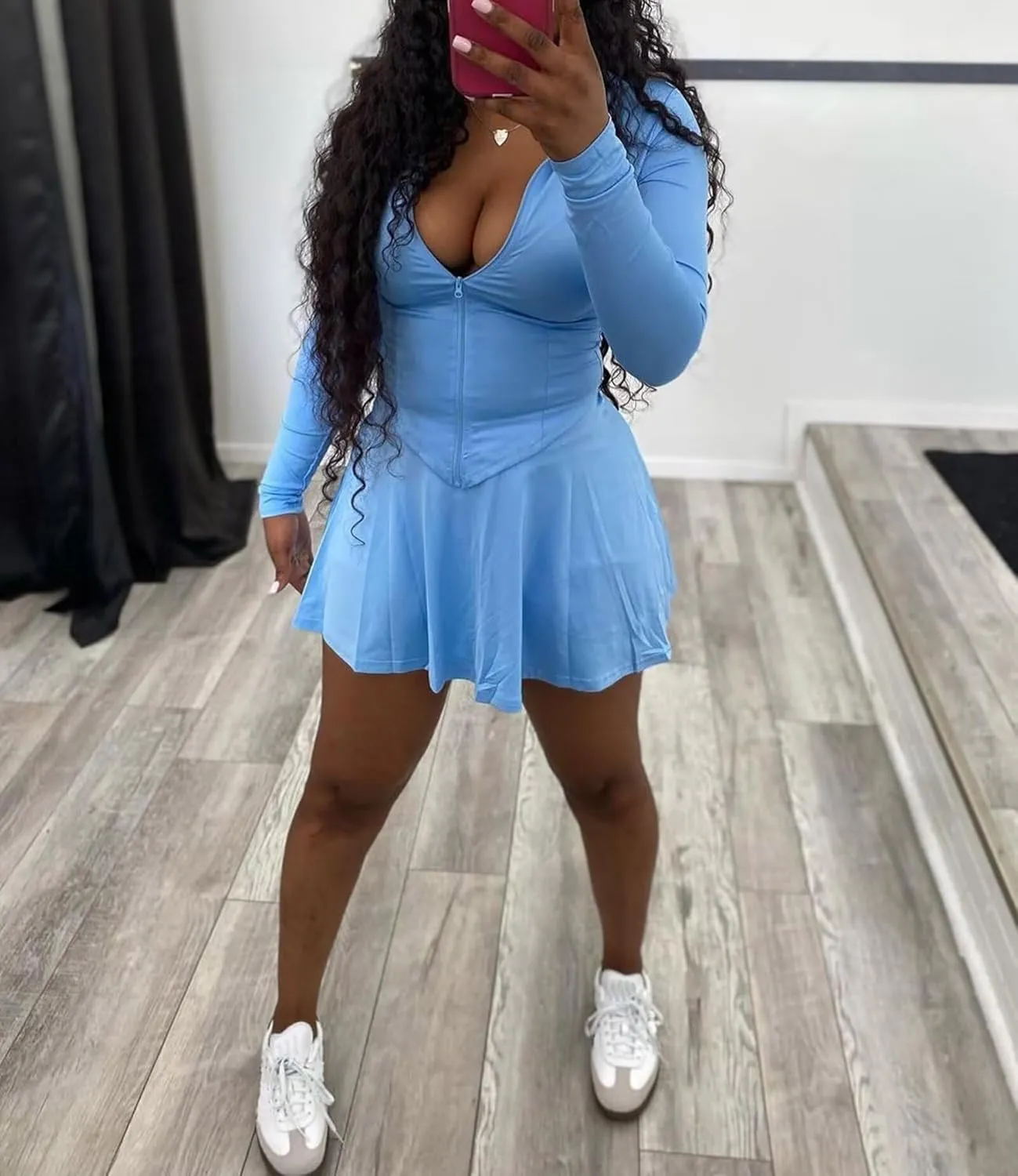 Adogirl Womens Sexy Flared Tennis Skirt Sets Slim Zip Up Jacket 2 Piece Outfits Athletic Matching Mini Dress with Shorts