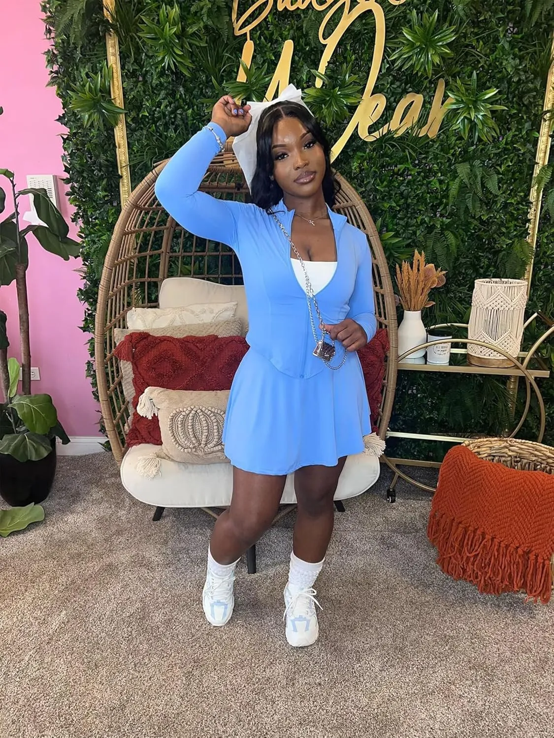 Adogirl Womens Sexy Flared Tennis Skirt Sets Slim Zip Up Jacket 2 Piece Outfits Athletic Matching Mini Dress with Shorts