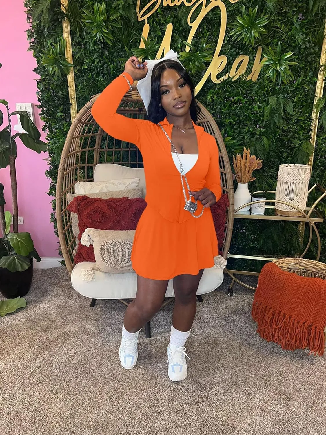 Adogirl Womens Sexy Flared Tennis Skirt Sets Slim Zip Up Jacket 2 Piece Outfits Athletic Matching Mini Dress with Shorts