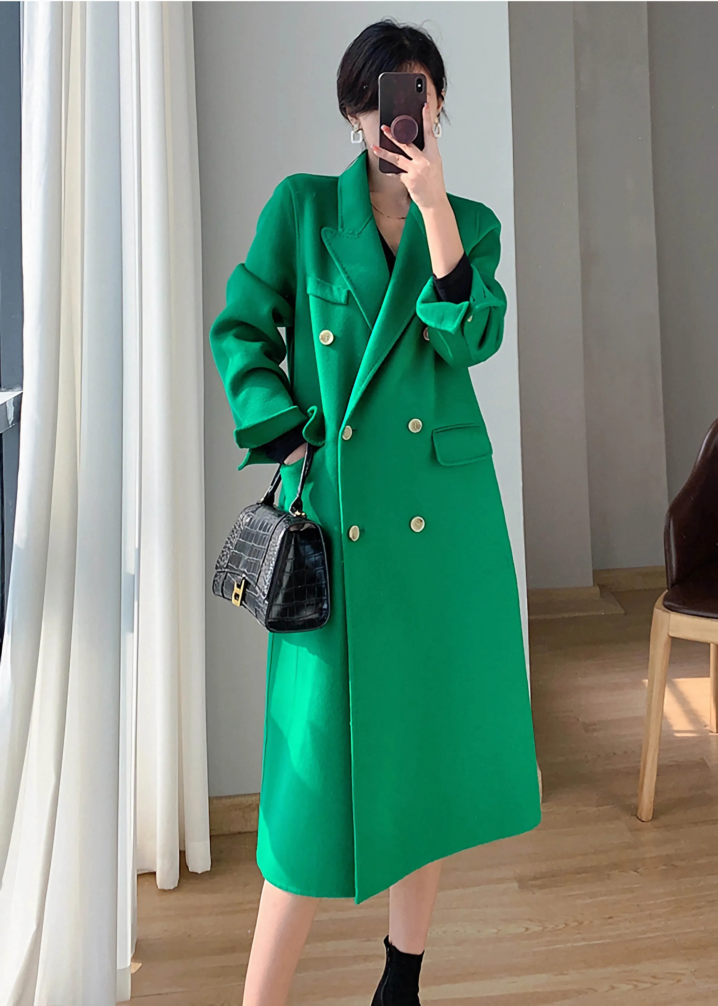 Alina Double Breasted Wool Overcoat