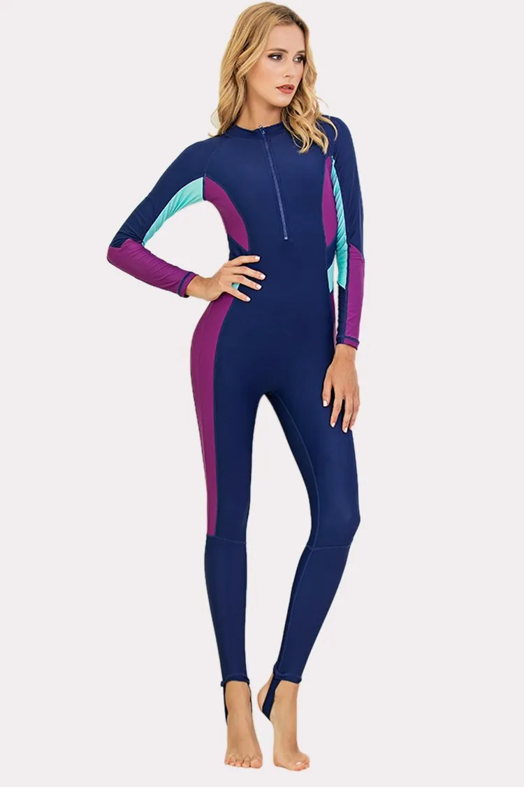 Attraco Front Half-Zipper Color Block One Piece Surfing Wetsuit