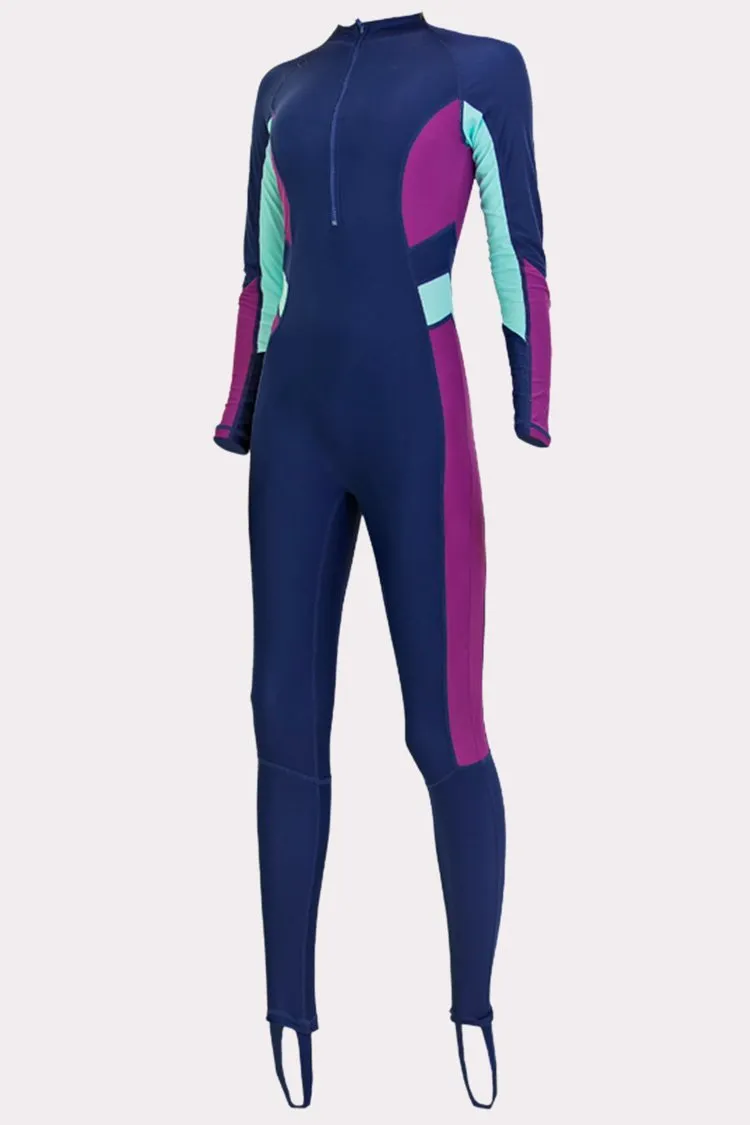 Attraco Front Half-Zipper Color Block One Piece Surfing Wetsuit