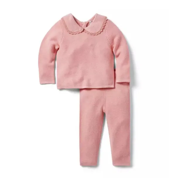 Baby Crochet Collar Matching Set - Rose Pink