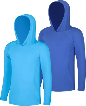 BIG ELEPHANT 2 Pack Boys Athletic Hoodie Mesh Moisture Wicking Active Performance Long Sleeve T Shirt Quick Dry Fit Pullover