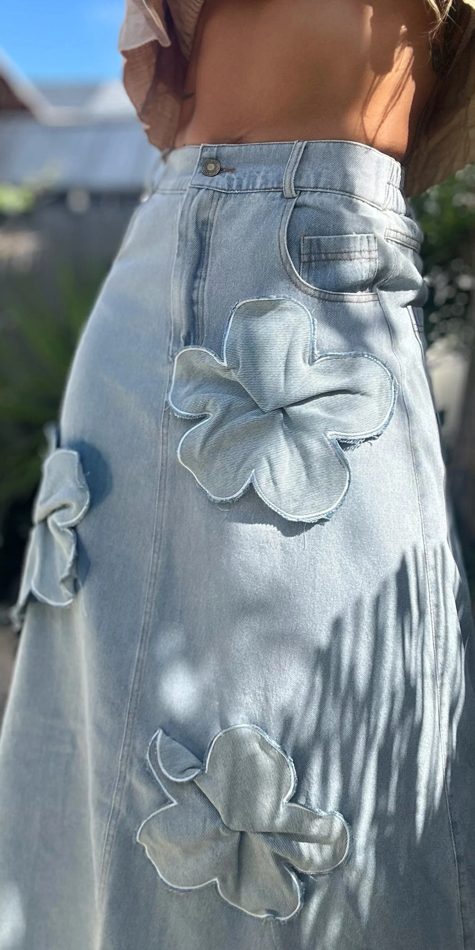 Big Flowers Denim Skirt