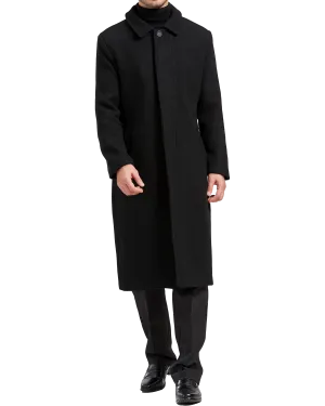 Black Long Wool Cashmere Overcoat Hidden Buttons