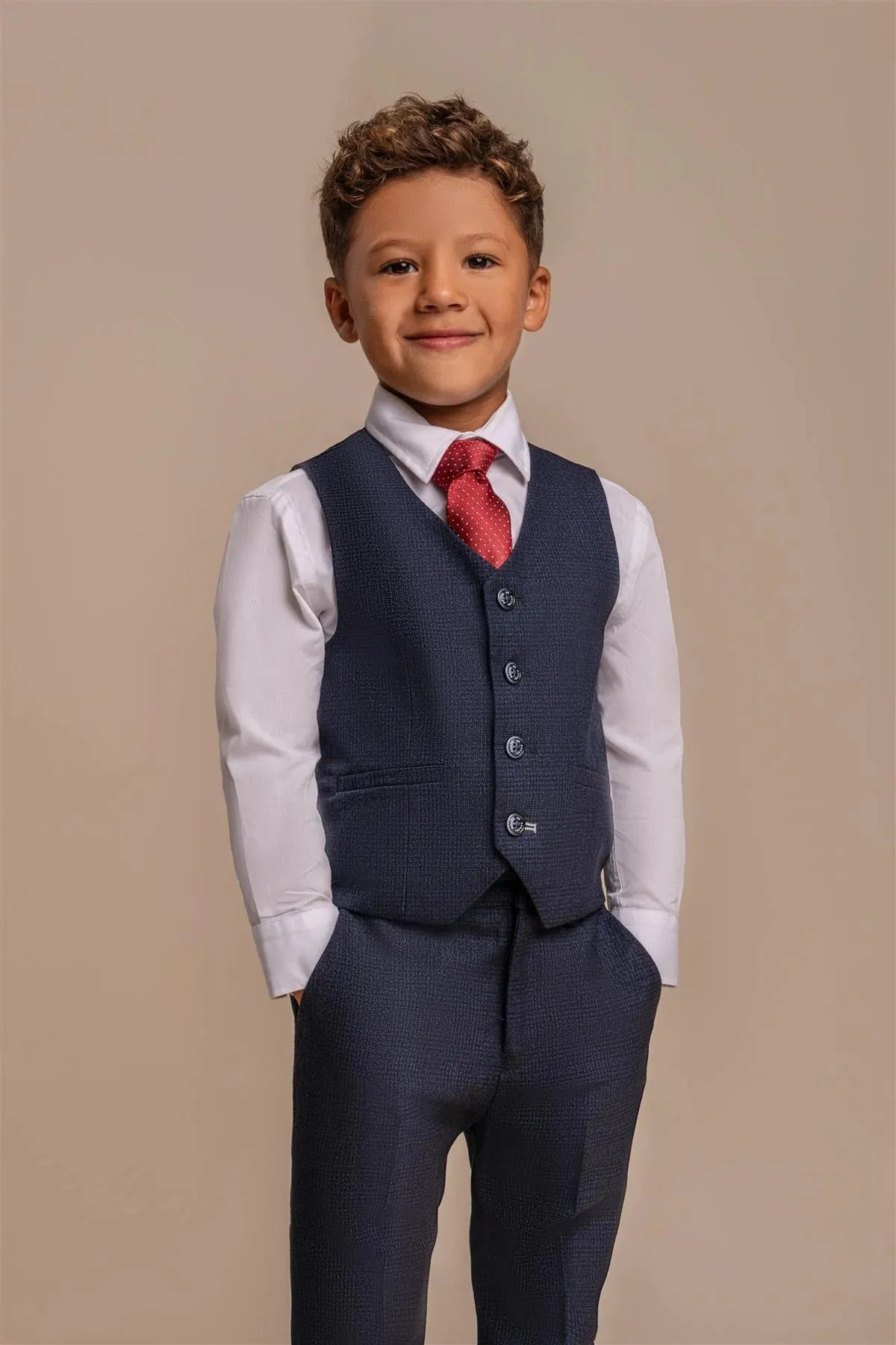 Caridi - Boys 3 Piece Navy Check Tweed Suit