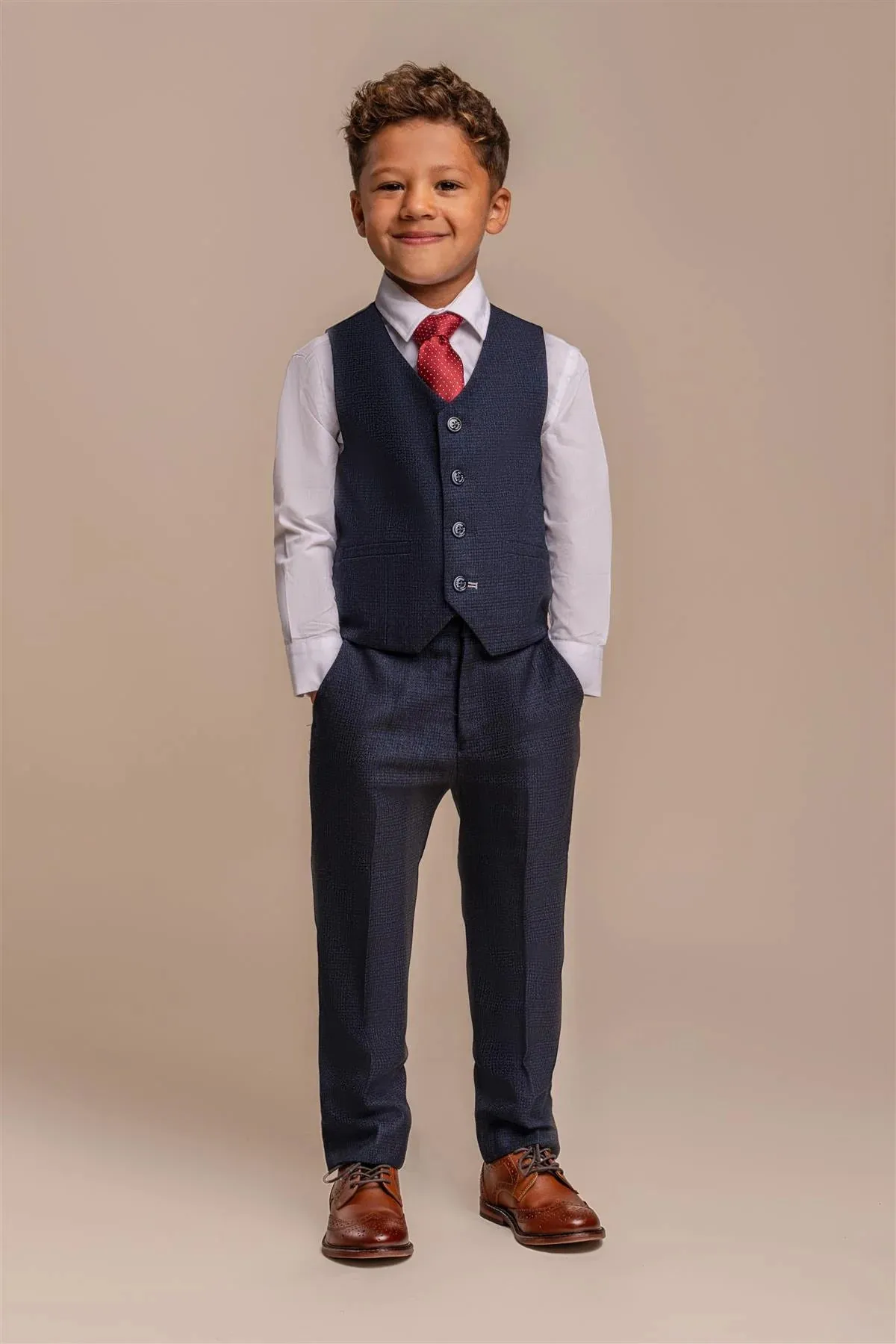 Caridi - Boys 3 Piece Navy Check Tweed Suit