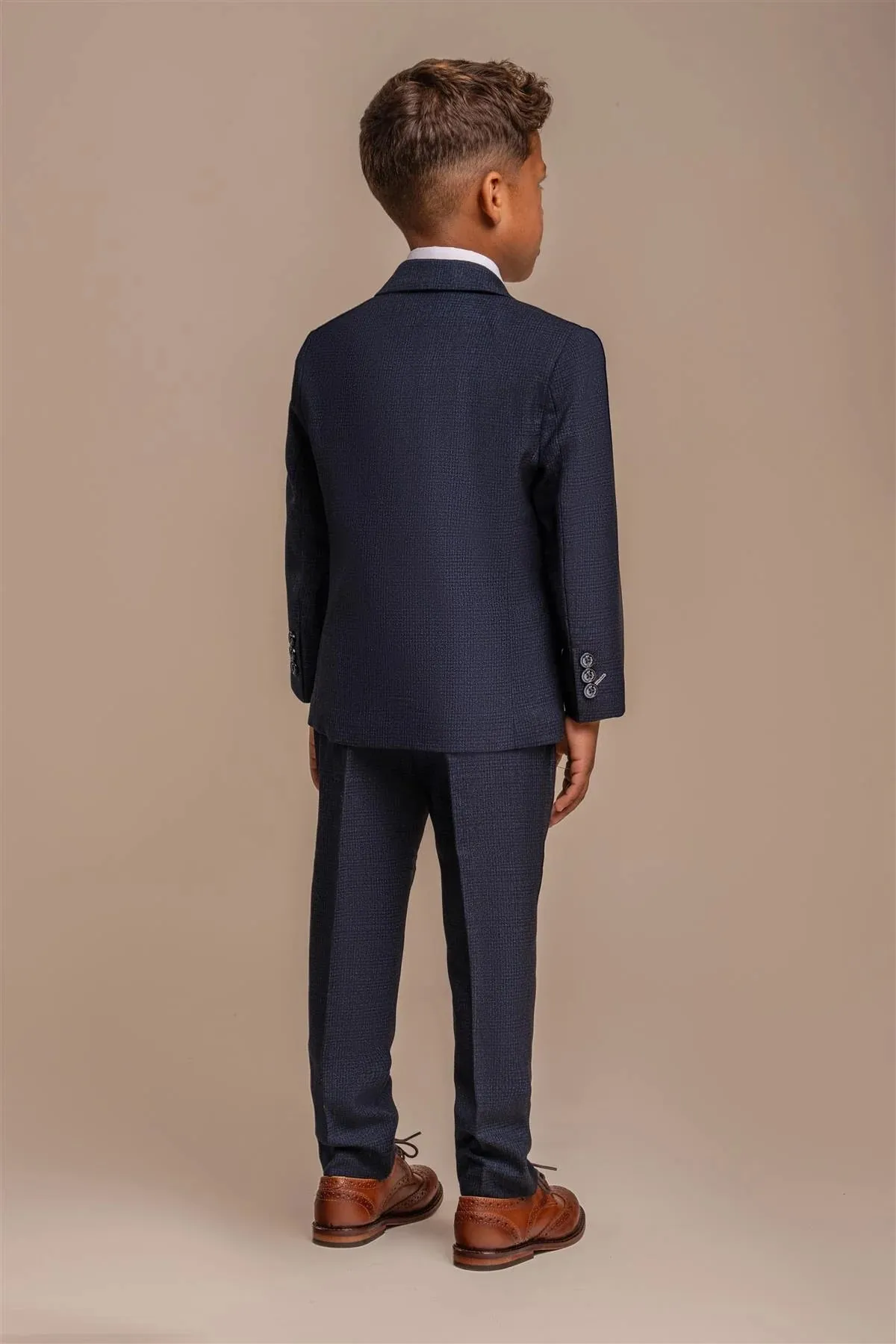 Caridi - Boys 3 Piece Navy Check Tweed Suit