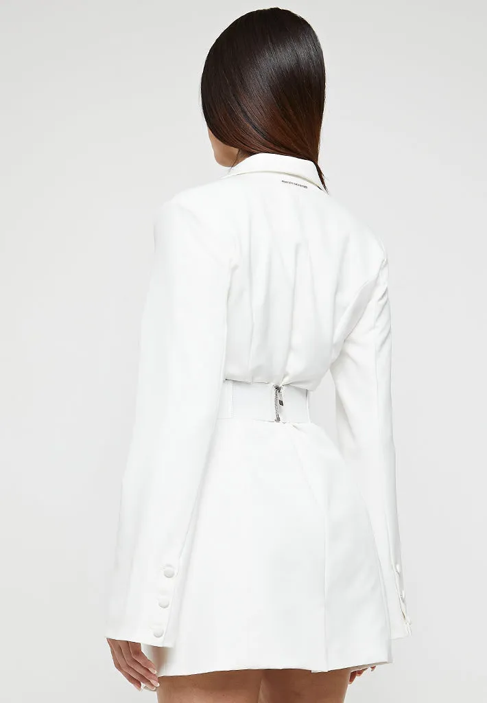Chain Belted Blazer Dress - White