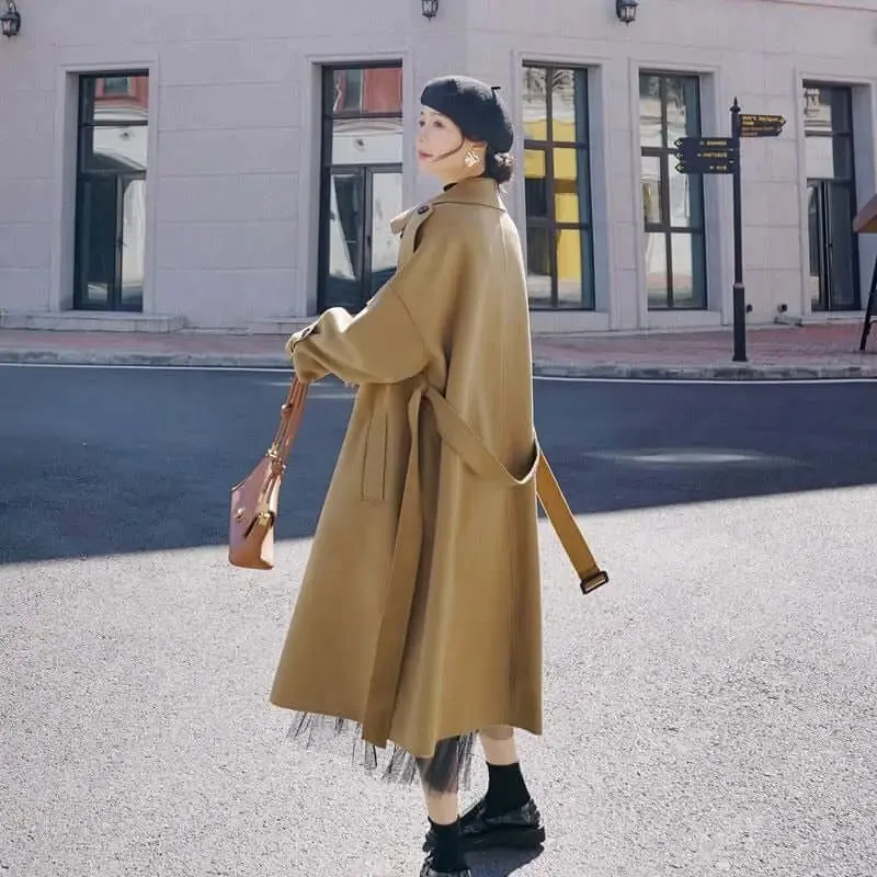 Chic Camel Wool Long Coat - Luxurious Winter Fashion Piece