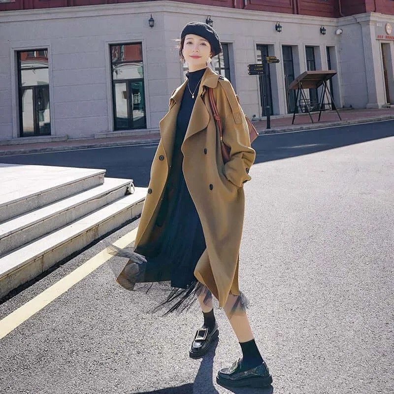 Chic Camel Wool Long Coat - Luxurious Winter Fashion Piece