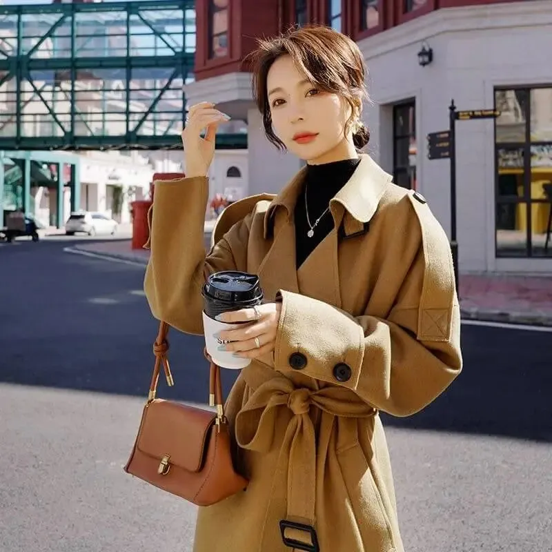 Chic Camel Wool Long Coat - Luxurious Winter Fashion Piece