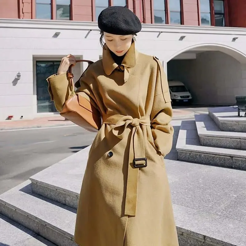 Chic Camel Wool Long Coat - Luxurious Winter Fashion Piece