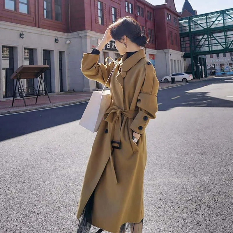 Chic Camel Wool Long Coat - Luxurious Winter Fashion Piece
