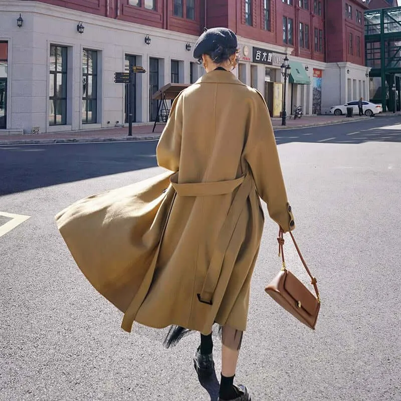 Chic Camel Wool Long Coat - Luxurious Winter Fashion Piece