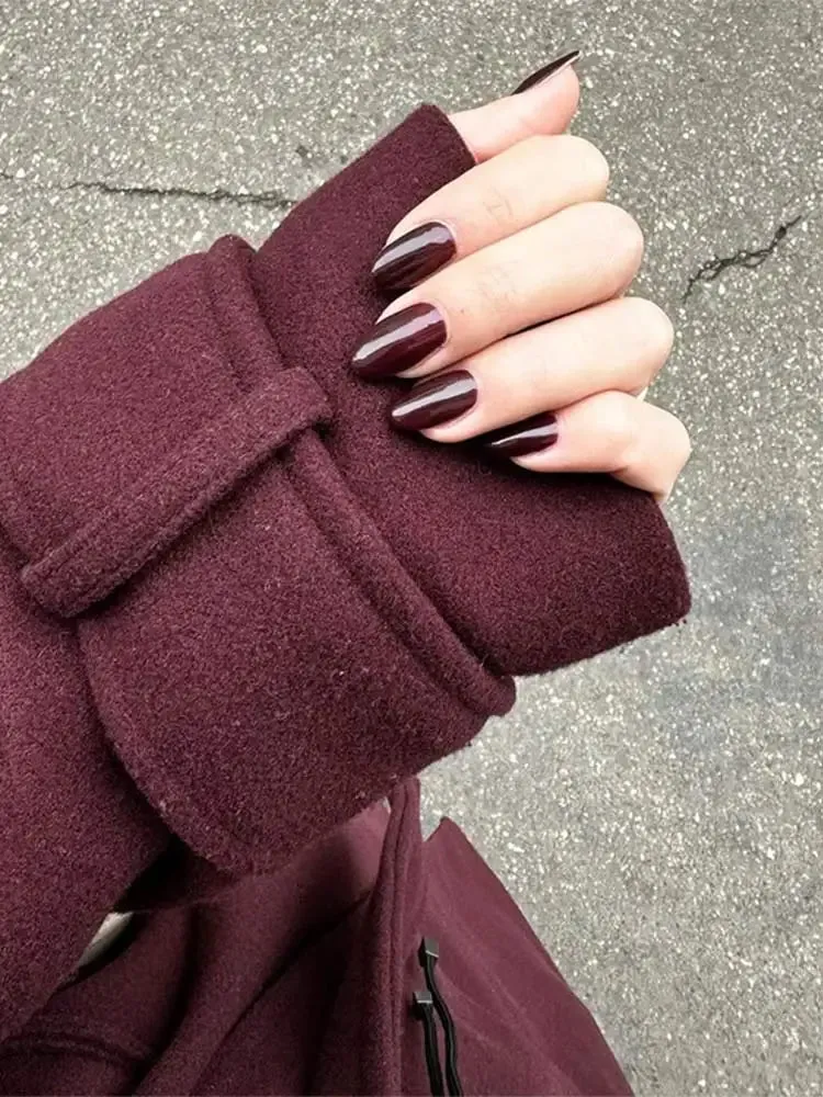 Chic elegant first lady burgundy dark grape wool trench coat with belt fall chic coat autumn coat