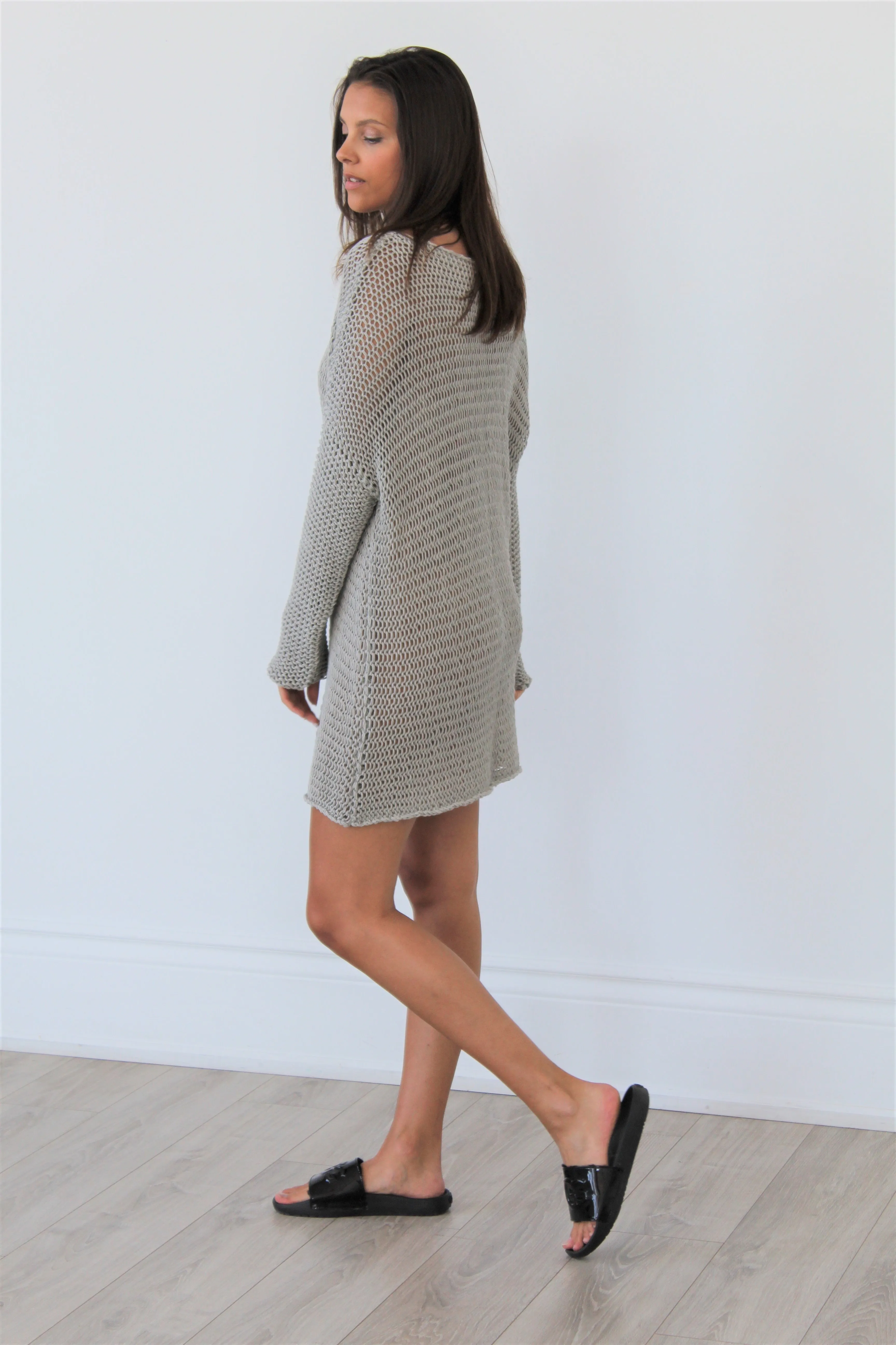 Cotton  loose knit sweater dress.