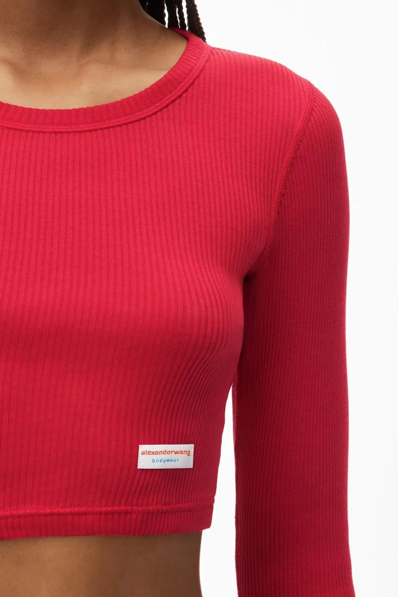 Cropped Long-Sleeve Tee In Ribbed Cotton Jersey