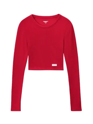 Cropped Long-Sleeve Tee In Ribbed Cotton Jersey