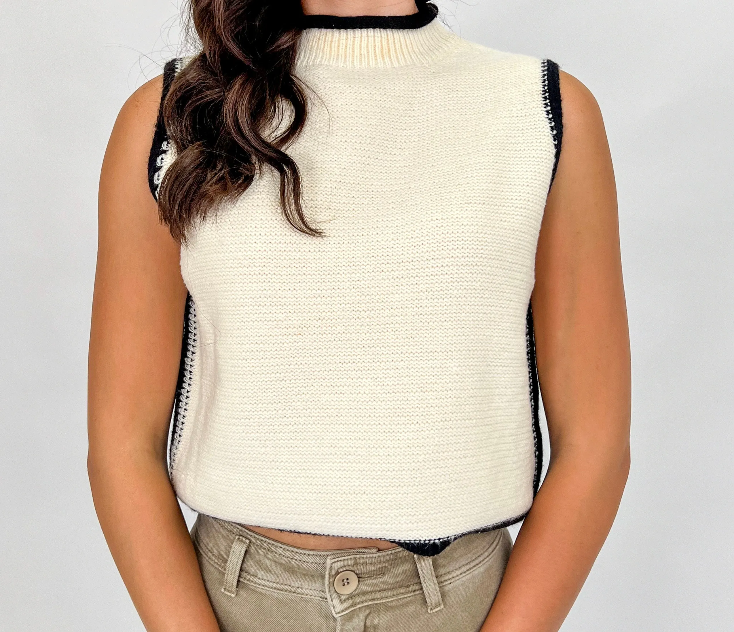 FOREVER DAYDREAMING ECRU TRIMMED SWEATER