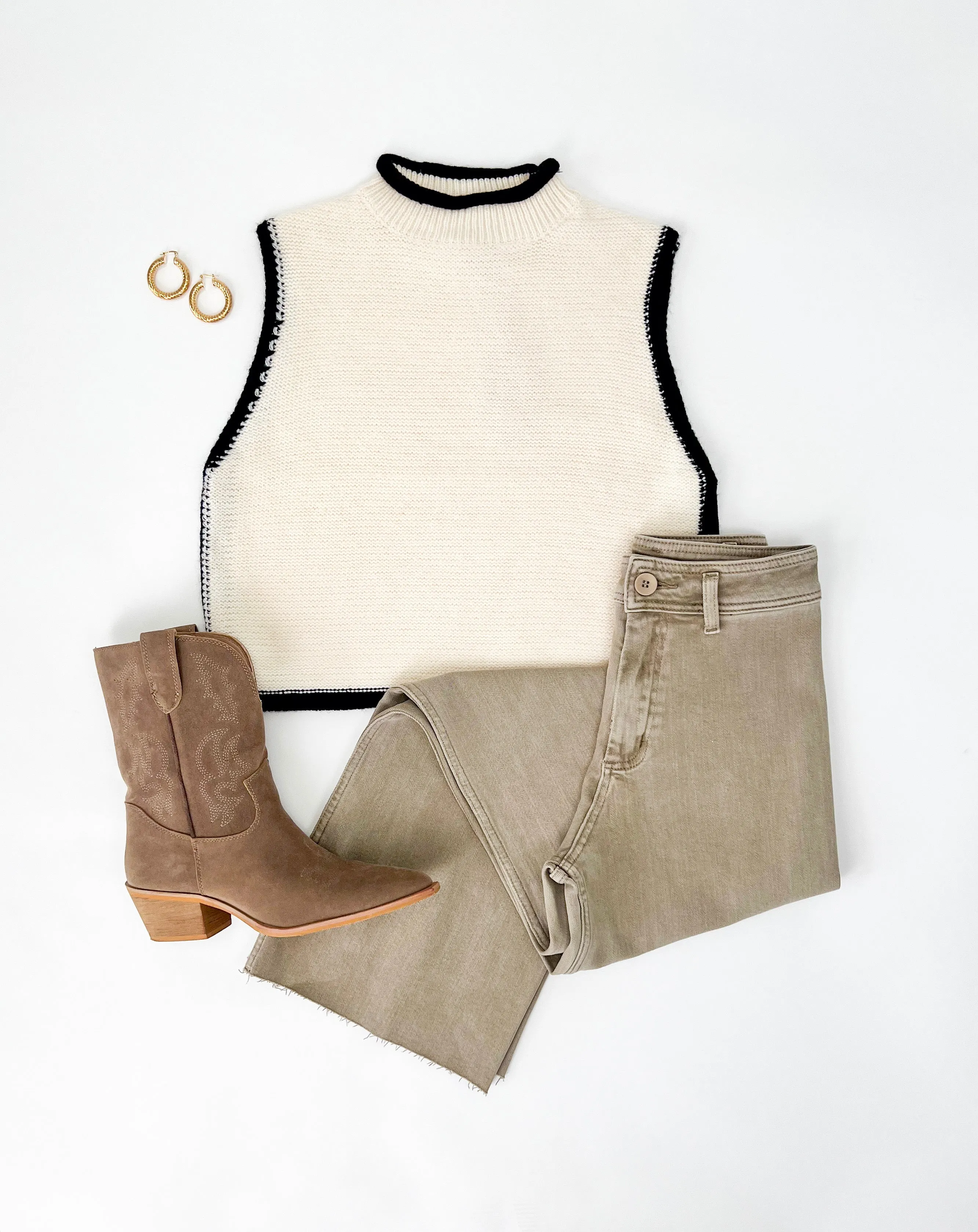 FOREVER DAYDREAMING ECRU TRIMMED SWEATER