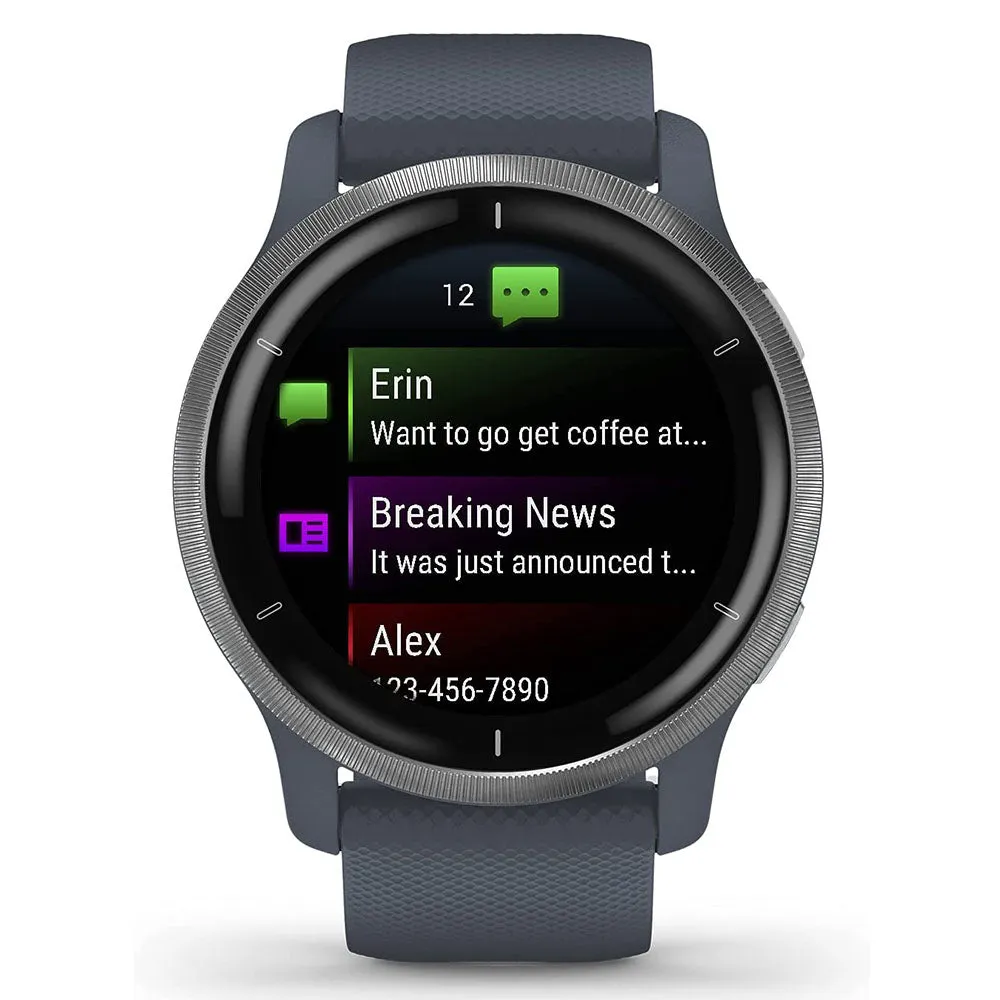 Garmin Venu 2 Silver Stainless Steel Bezel with Granite Blue Case and Silicone Band GPS Smartwatch - 010-02430-00