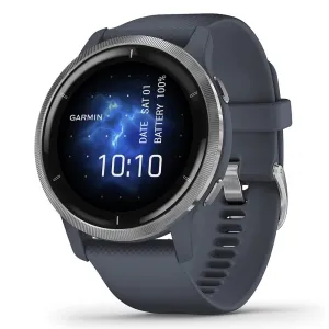 Garmin Venu 2 Silver Stainless Steel Bezel with Granite Blue Case and Silicone Band GPS Smartwatch - 010-02430-00