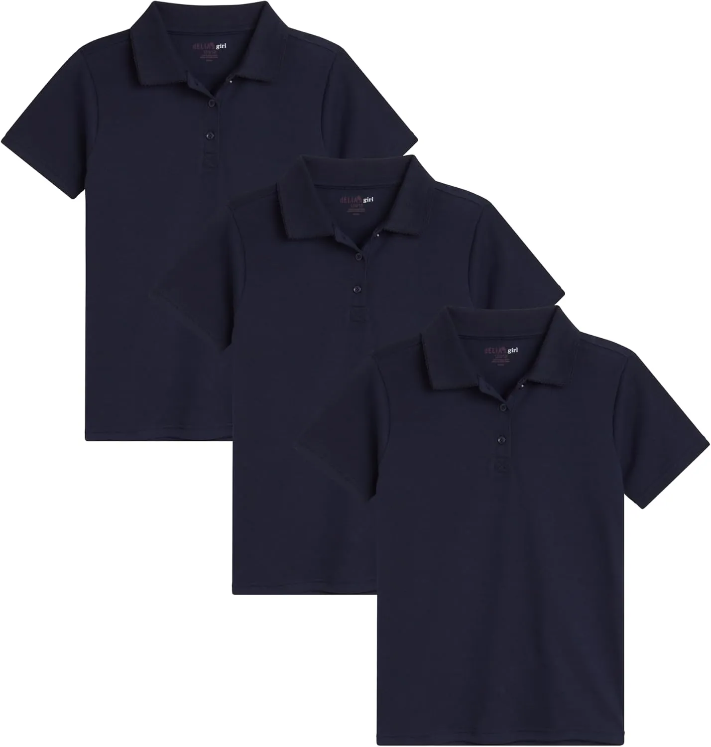 Girls' School Uniform Polo Shirt - 3 Pack Short Sleeve Picot Collar Polo - Interlock Soft Polo for Girls (4-16)