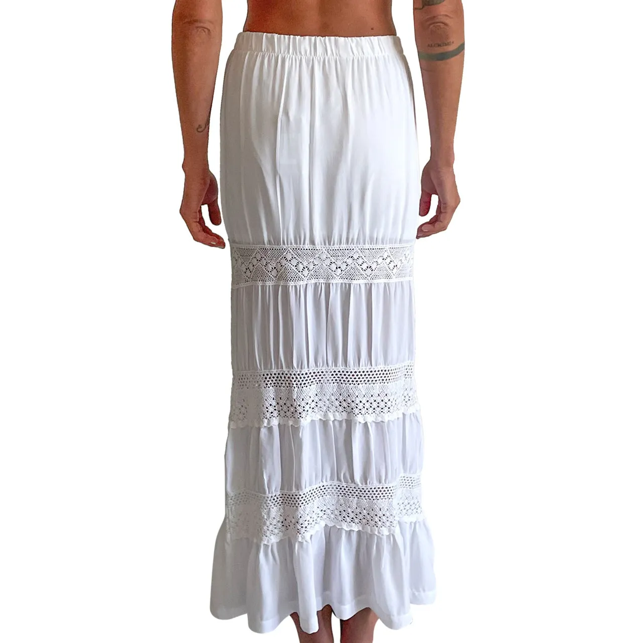 Guess Tiered White Maxi Skirt