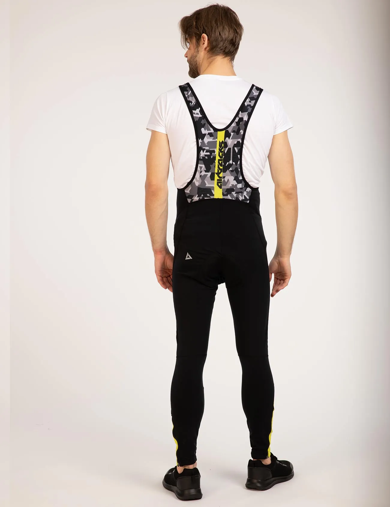 Herren Thermo Fahrradhose Lang Trägerhose Pro Team Schwarz-Neon-Weiß Setprodukt