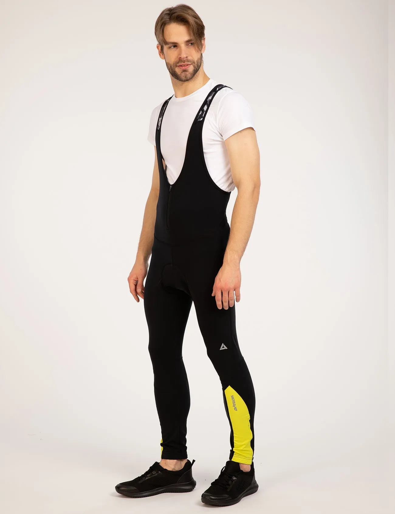 Herren Thermo Fahrradhose Lang Trägerhose Pro Team Schwarz-Neon-Weiß Setprodukt