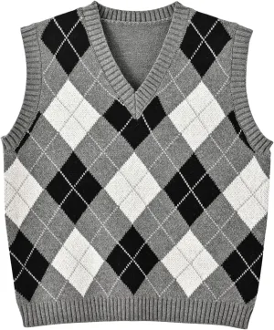 Hyipels Women's Sweater Vest,Y2K Sleeveless Pattern Preppy Style Knitted Crop Tank Top for Girl