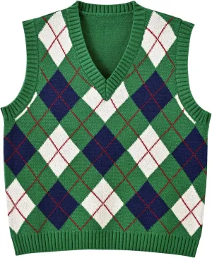 Hyipels Women's Sweater Vest,Y2K Sleeveless Pattern Preppy Style Knitted Crop Tank Top for Girl