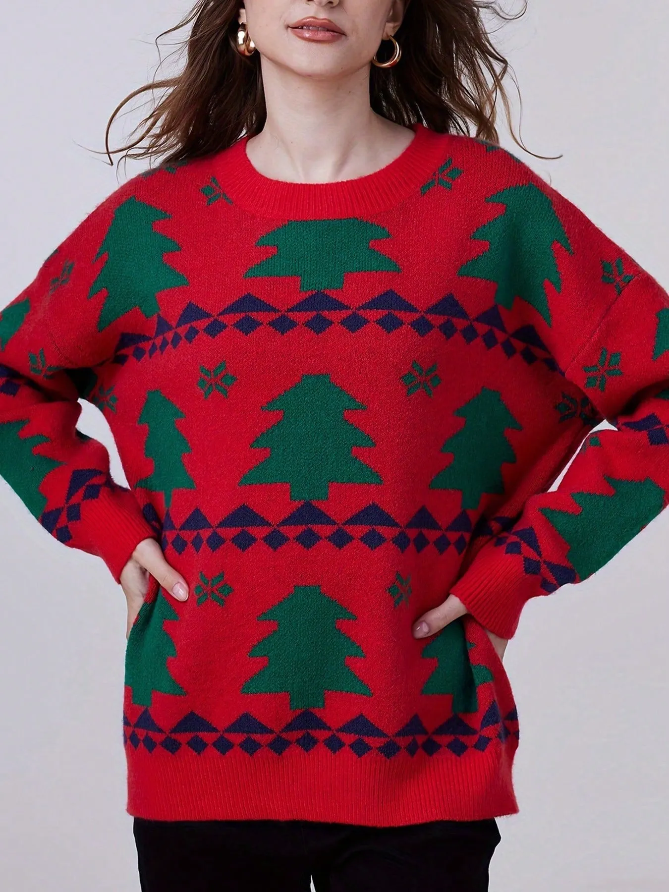Knitted christmas sweater|FFRJJ Ladies' Christmas Pattern Pullover Knitted Sweater