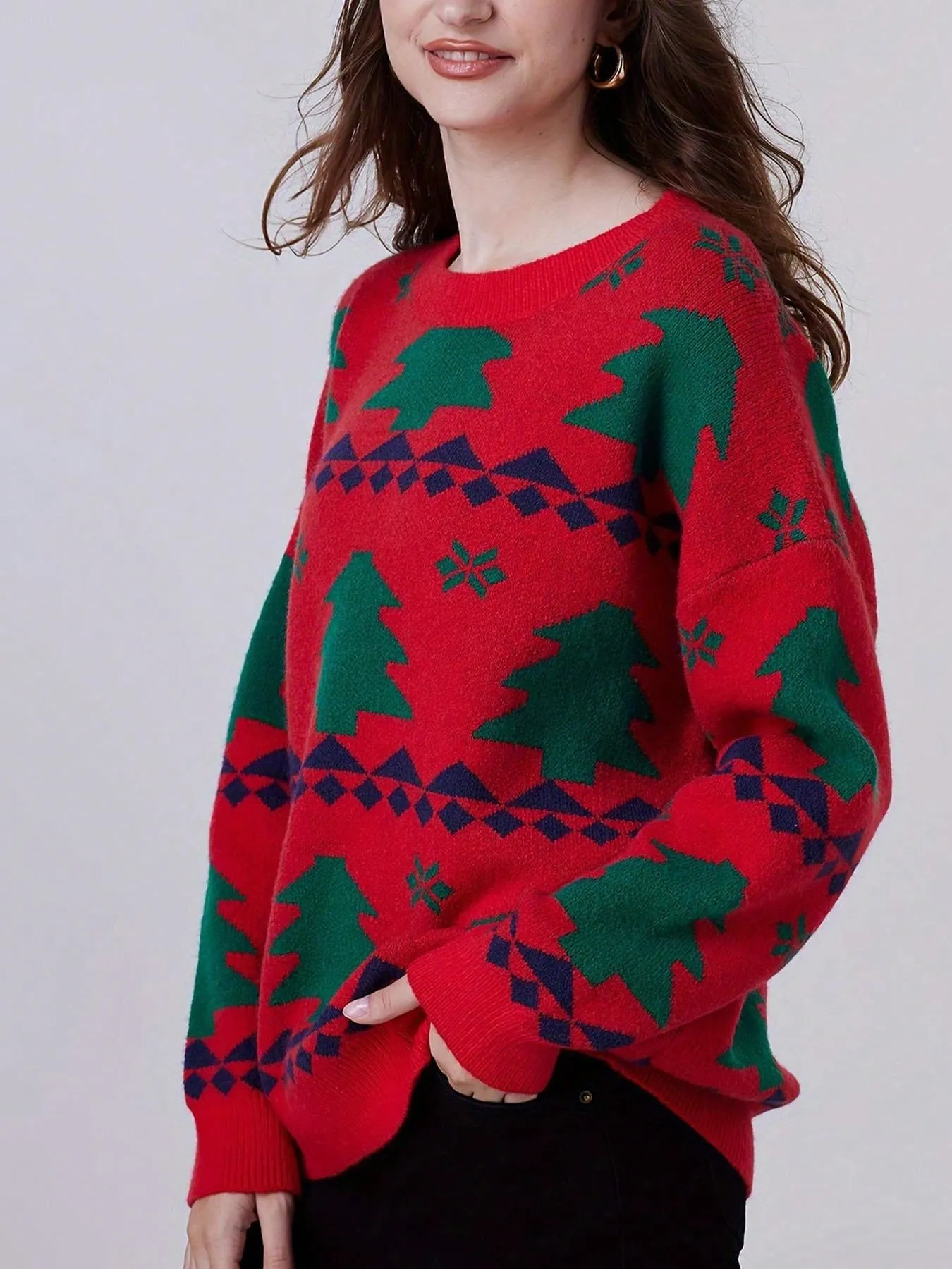 Knitted christmas sweater|FFRJJ Ladies' Christmas Pattern Pullover Knitted Sweater