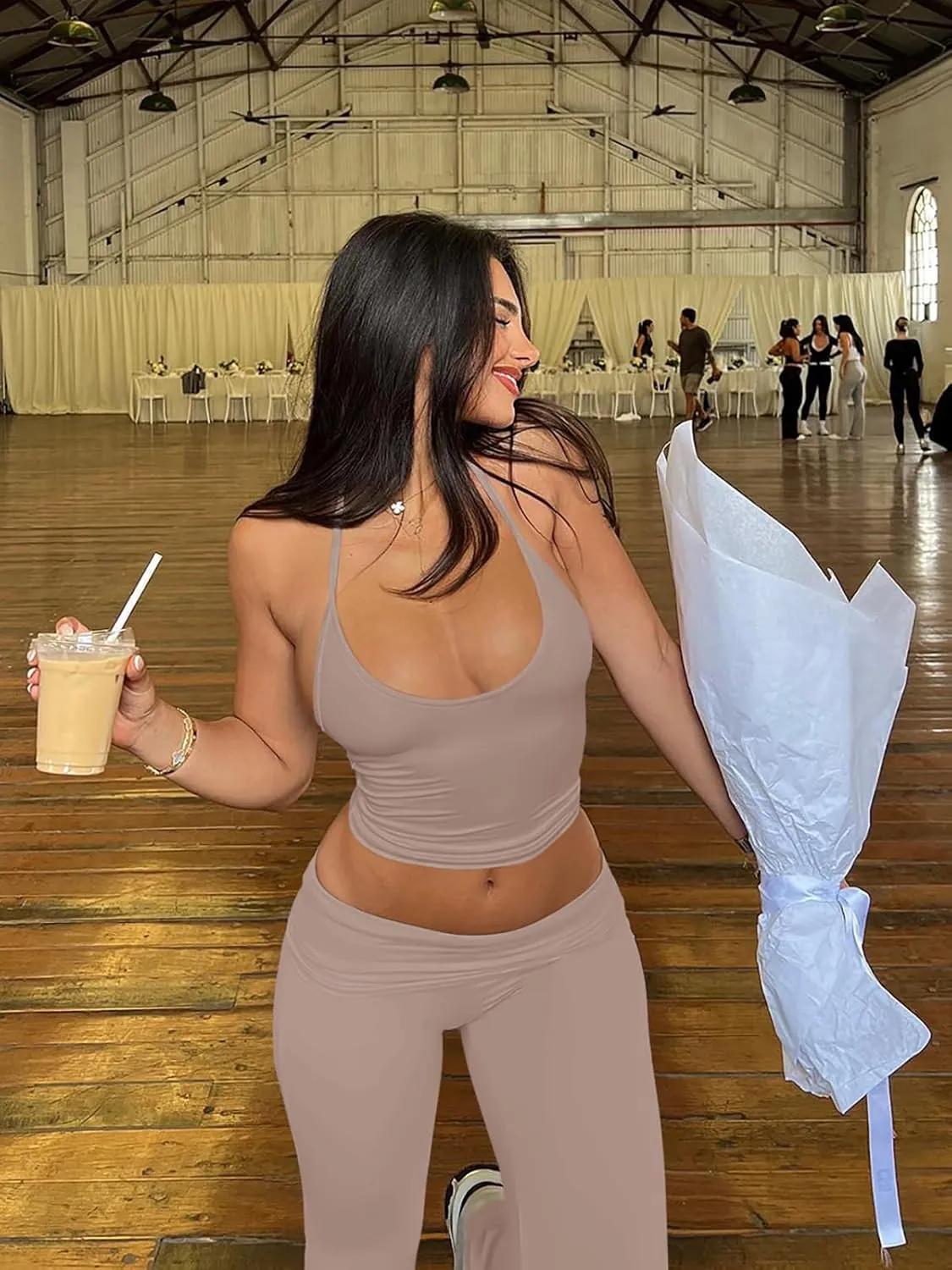 LASLULU Womens Sleeveless Halter Neck Workout Tops Adjustable Tie Camisole Backless Casual Basic Cami Gym Yoga Tank Tops