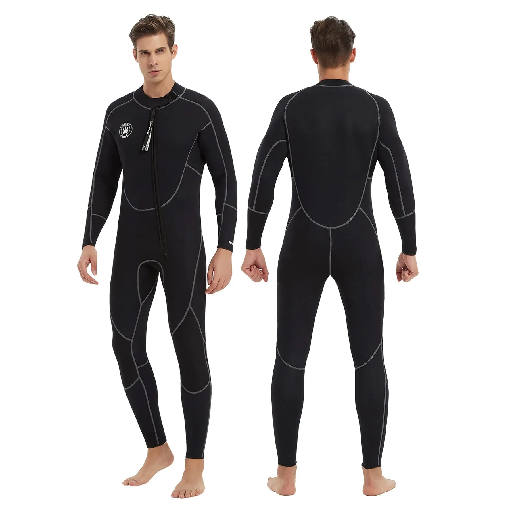 Lemorecn Men's Front Zipper Wetsuit 3MM Neoprene Snorkeling Full Body Suit Diving