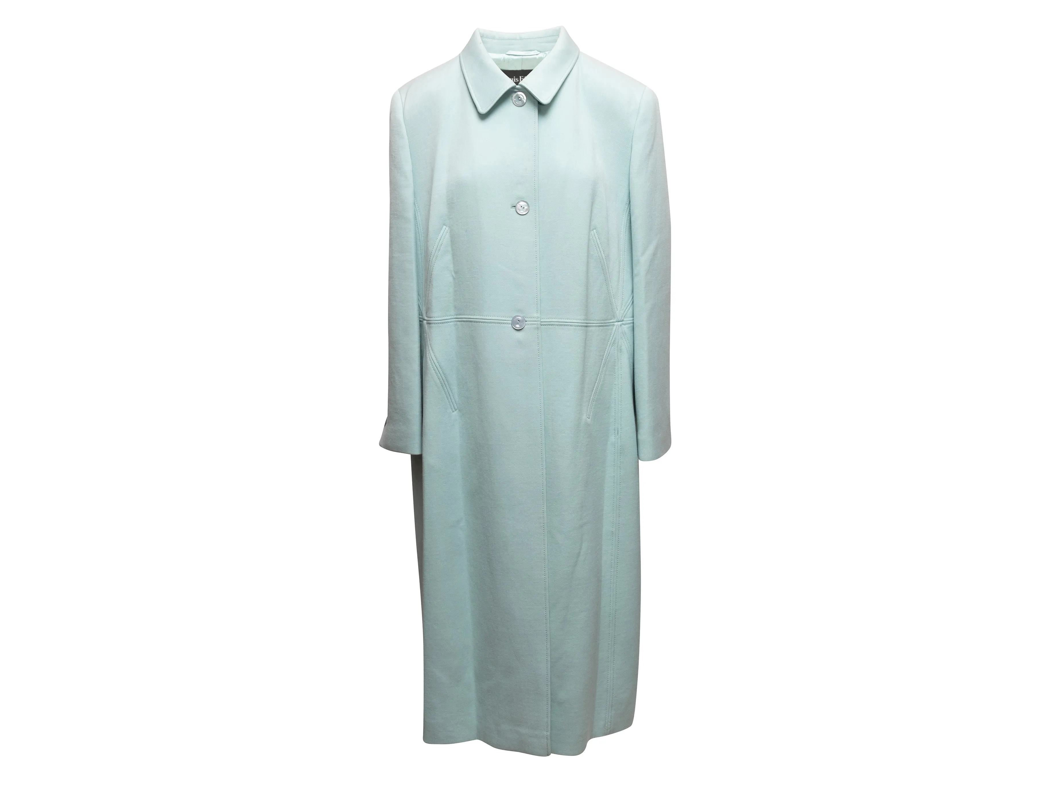 Light Blue Louis Feraud Long Virgin Wool Coat Size US L