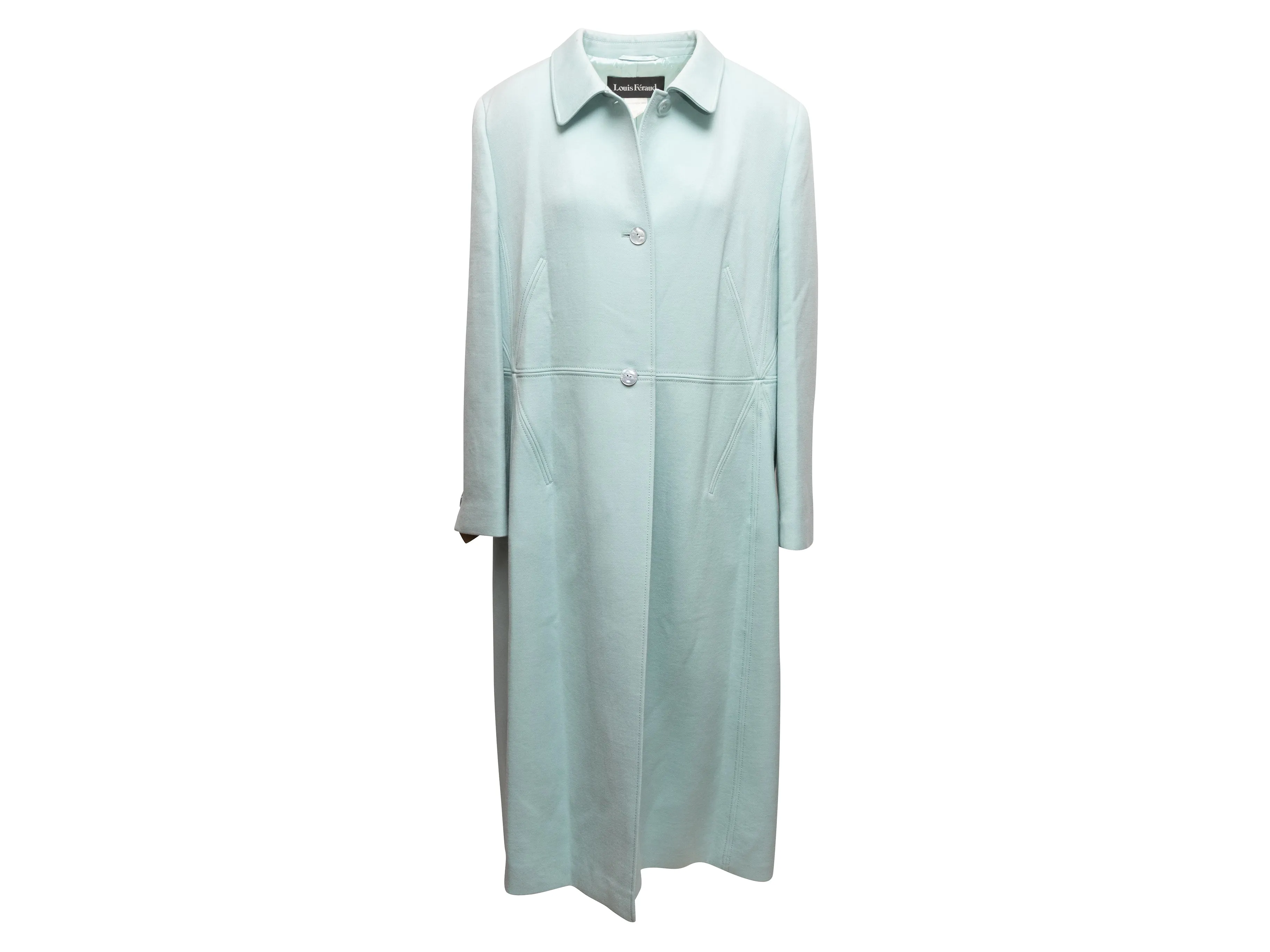 Light Blue Louis Feraud Long Virgin Wool Coat Size US L