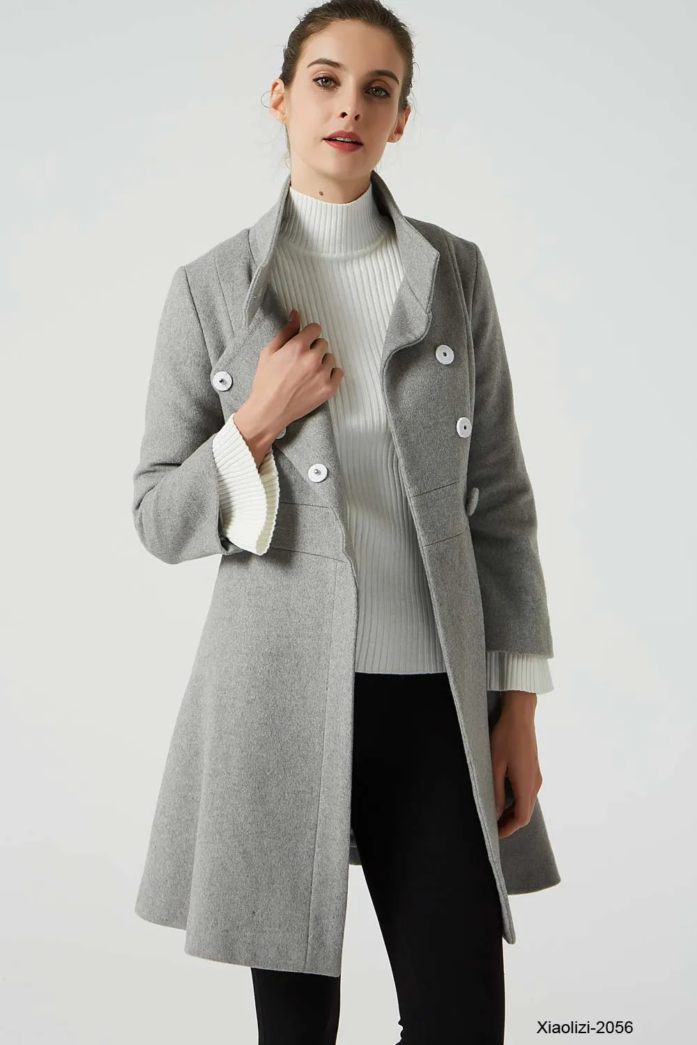 light gray wool coat, womens short winter coat 2056