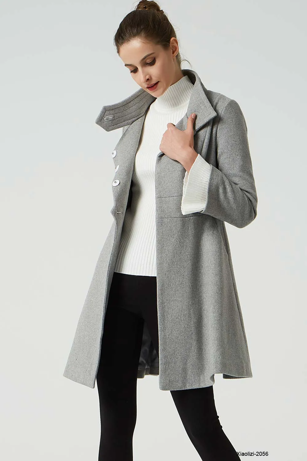 light gray wool coat, womens short winter coat 2056