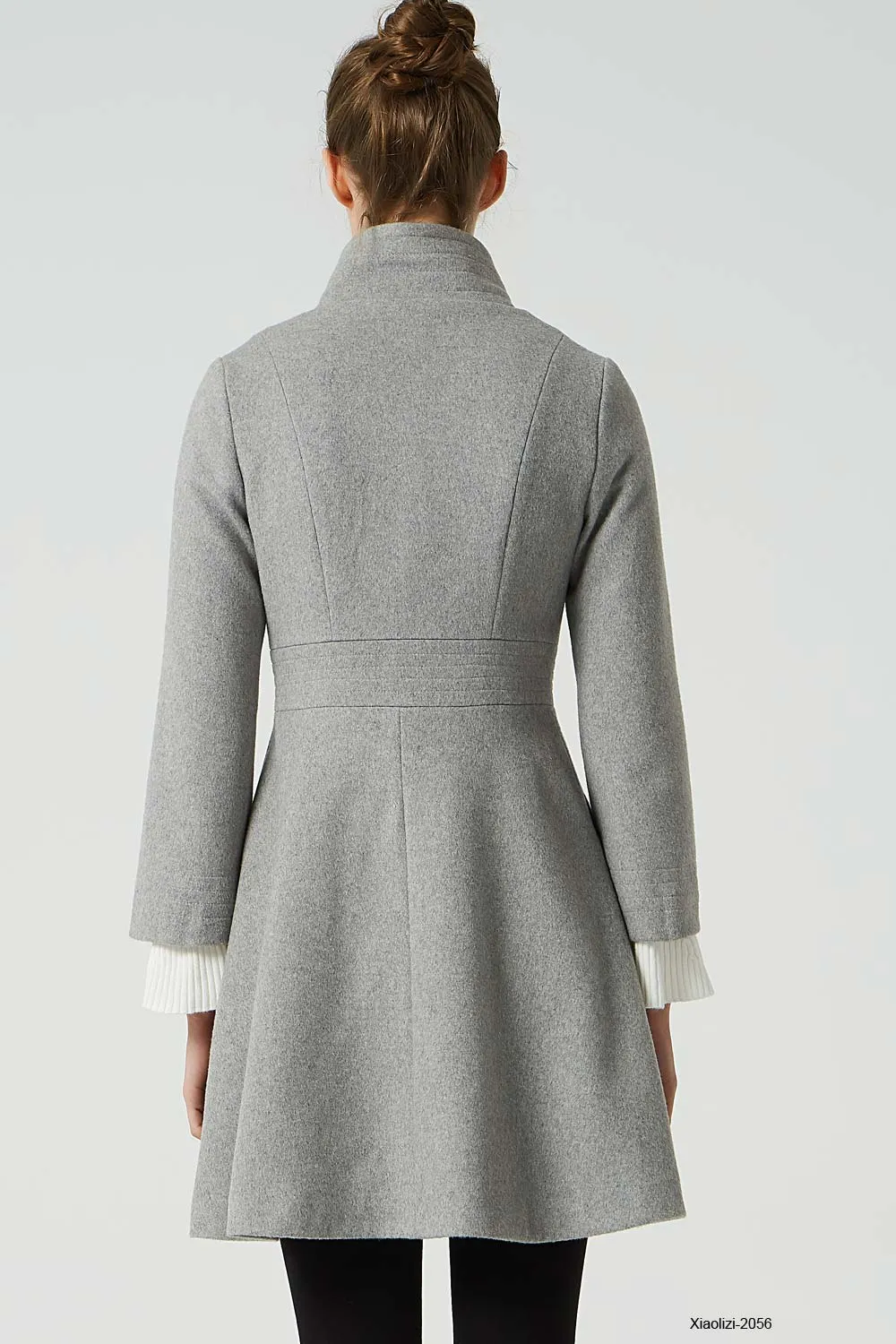 light gray wool coat, womens short winter coat 2056