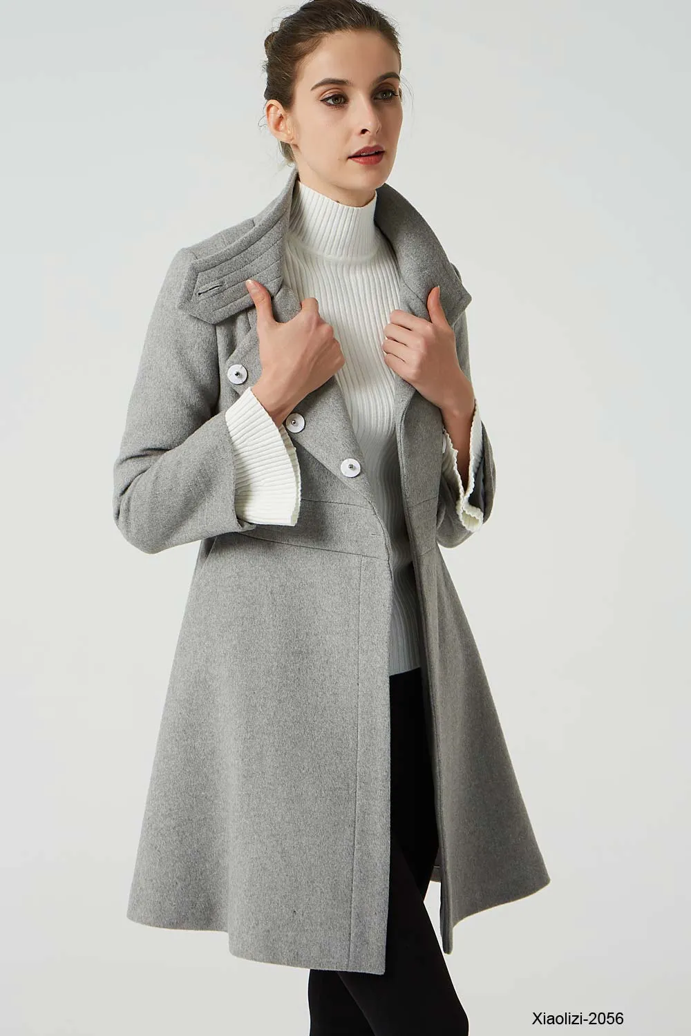 light gray wool coat, womens short winter coat 2056